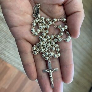 COPY - Men's Large Rosary Beads Necklace Solid 925 Sterling Silver Rosario 33.7…
